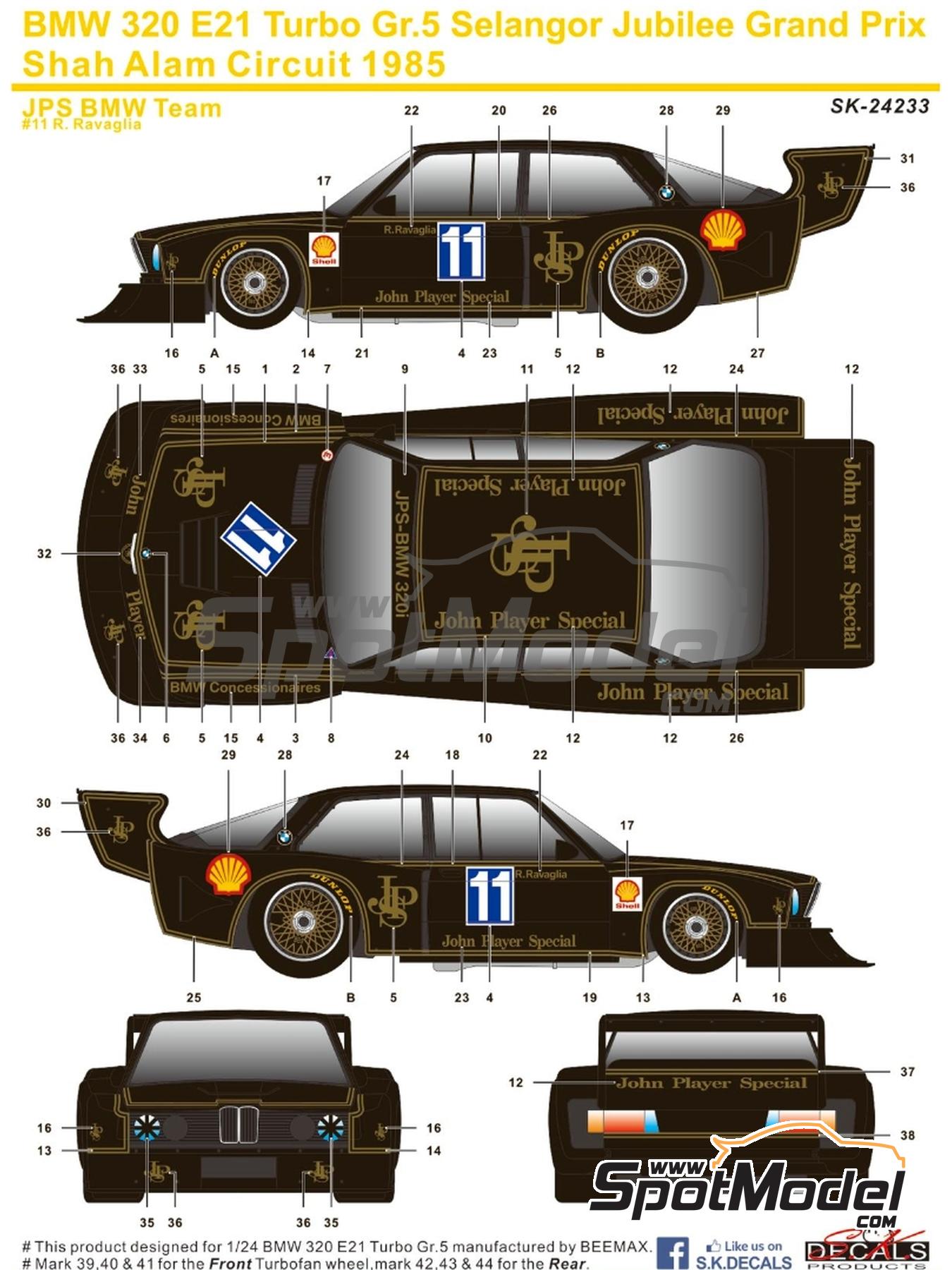 SK Decals SK24233: Marking / livery 1/24 scale - BMW 320 E21 Turbo